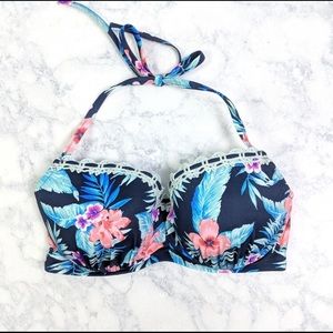 Shade & Shore Floral Halter Bikini Top Size 34DD